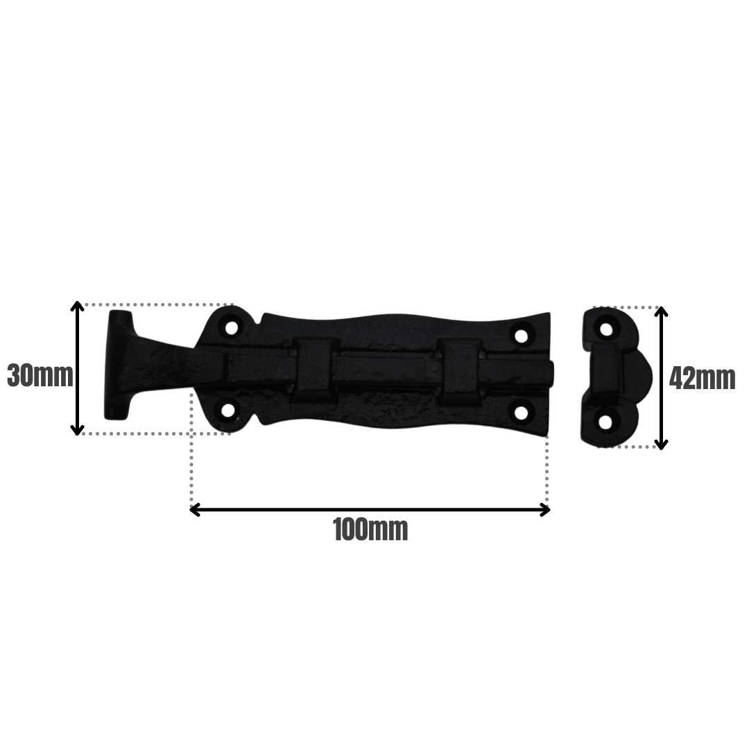 DUROSIL Door Bolt Scroll Style 100mm on Black Antique