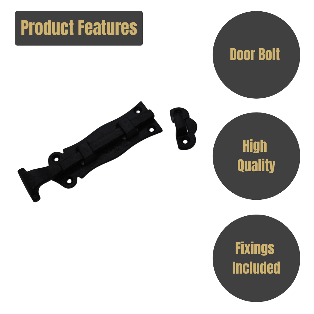 DUROSIL Door Bolt Scroll Style 100mm on Black Antique