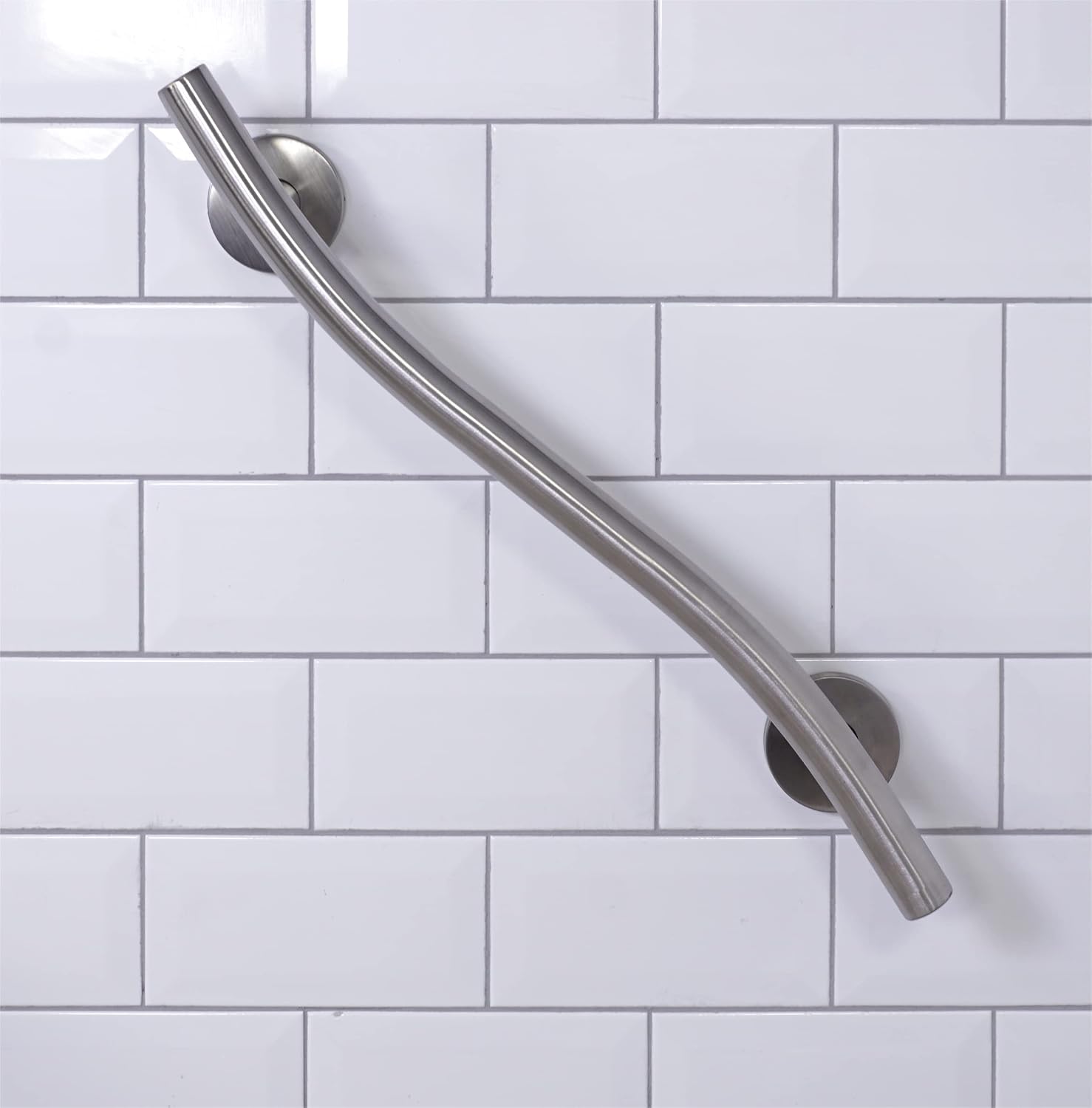 Aidapt Stainless Steel Curved Bathroom Grab Bar Brushed Steel Safety Handle
