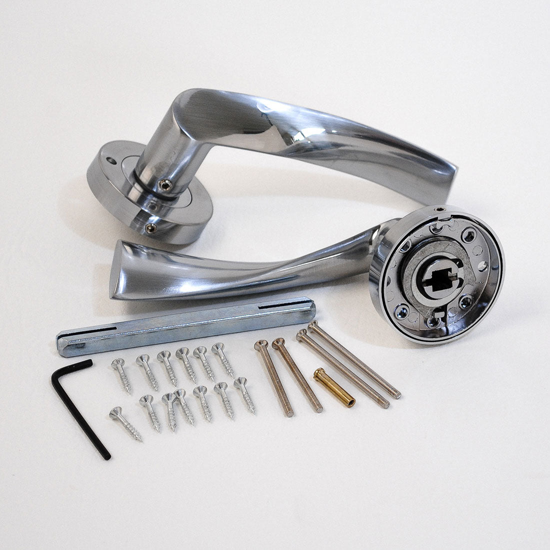 VIBE Design Push Button Privacy Twirl Lever in Satin Chrome for Bathroom Doors