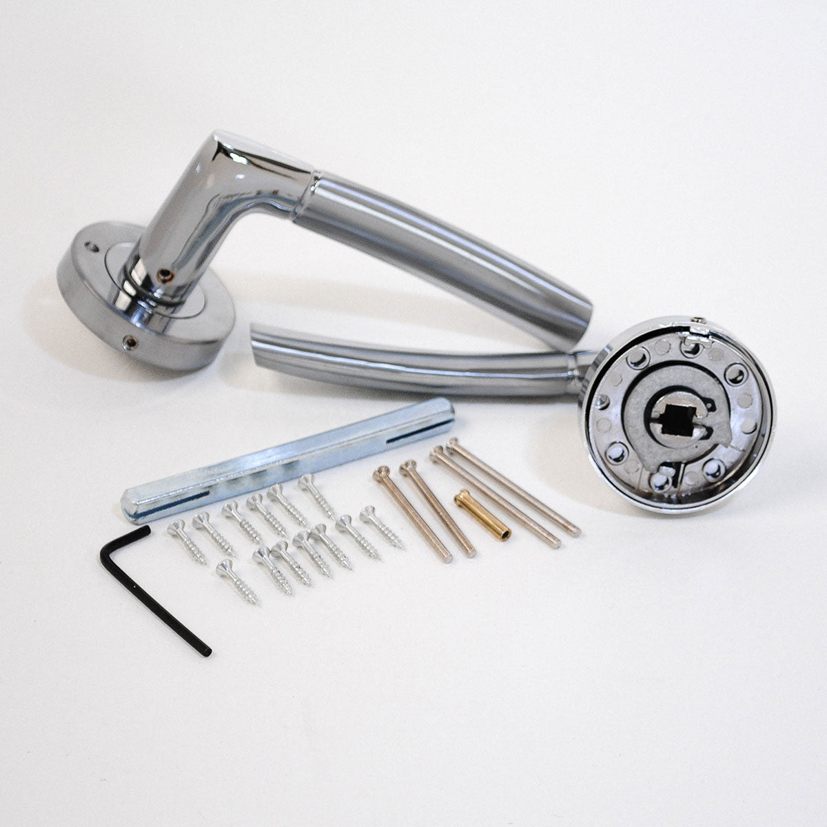 VIBE Design Push Button Privacy IOS Lever in Satin/Polished Chrome for Bathroom Doors