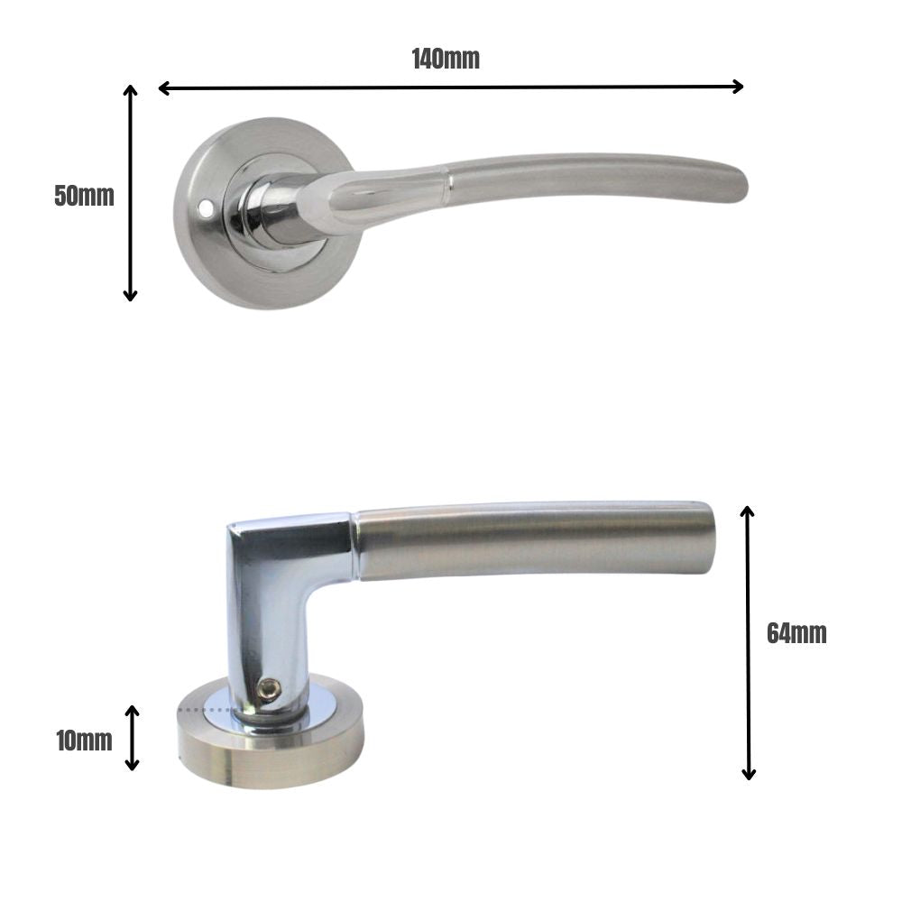 VIBE Design Push Button Privacy IOS Lever in Satin/Polished Chrome for Bathroom Doors