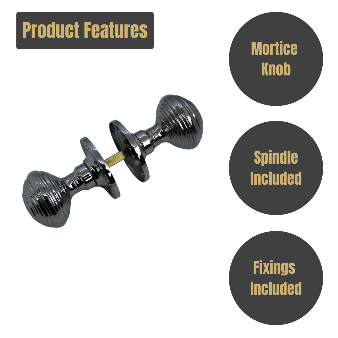 Vibe Reeded Mortice Knob on Polished Chrome for Internal Doors