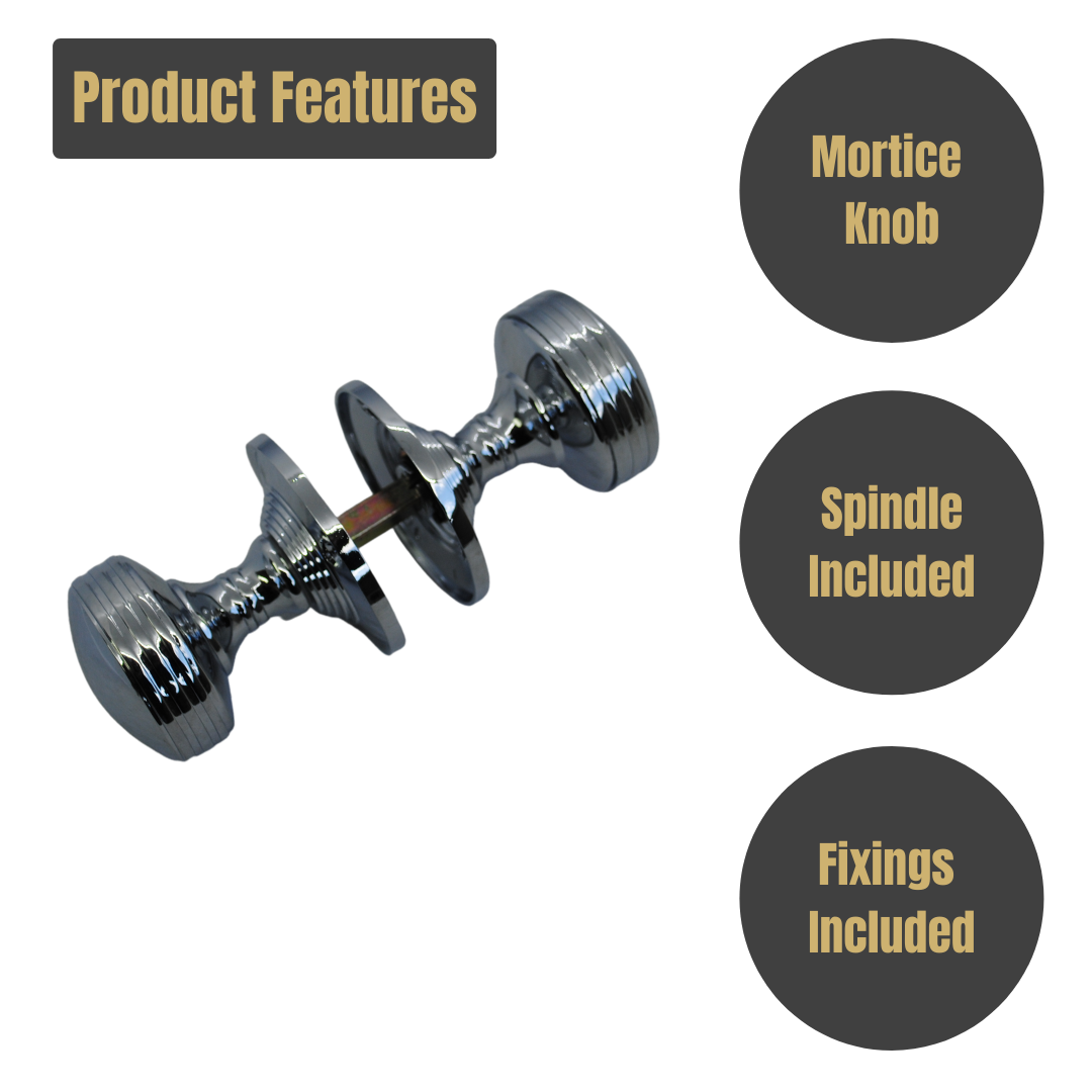 Vibe Ribbed Mortice Knob on Polished Chrome for Internal Doors