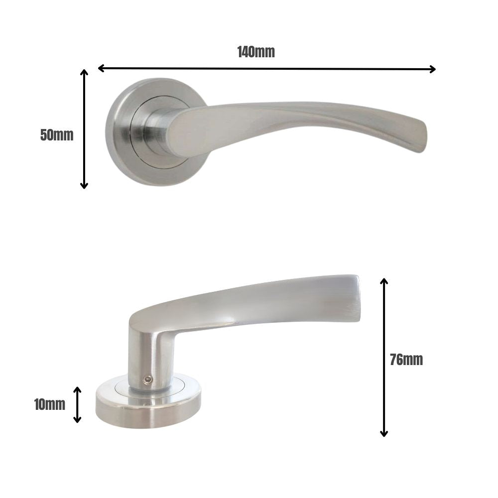Dzina Twirl Lever on Rose Door Handle in Satin Chrome