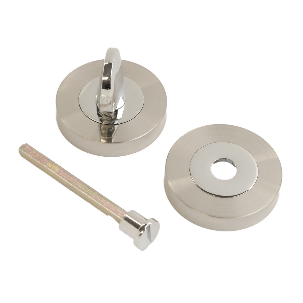 Vibe Bathroom Turn Keyhole Escutcheon on Dual Finish Chrome/Satin Chrome Plated for Internal Doors