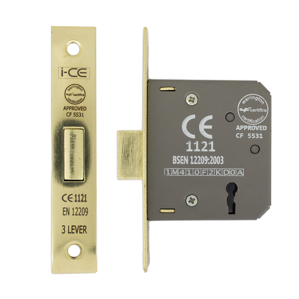 3 Lever Deadlock 63mm CE Rated Electro Brass
