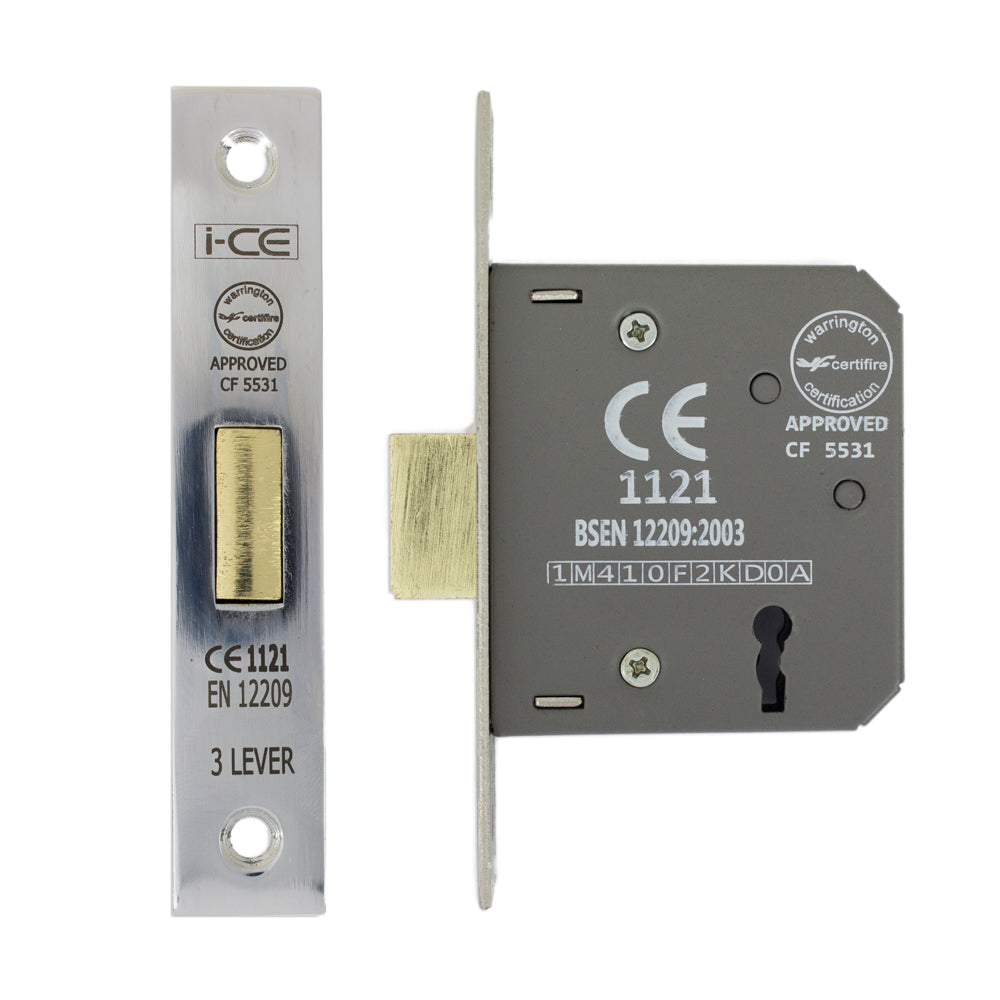 3 Lever Deadlock 63mm CE Rated Nickel Plated