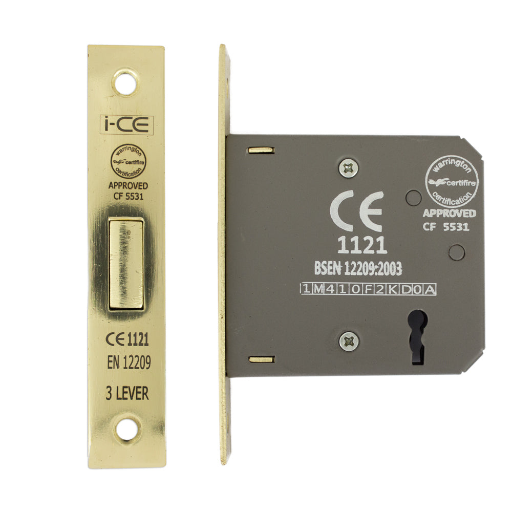3 Lever Deadlock 75mm CE Rated Electro Brass