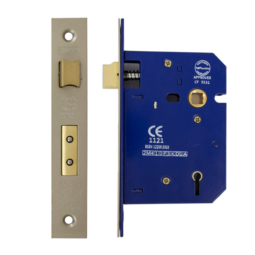 5 Lever Sashlock 75mm CE Rated Satin Nickel Plated