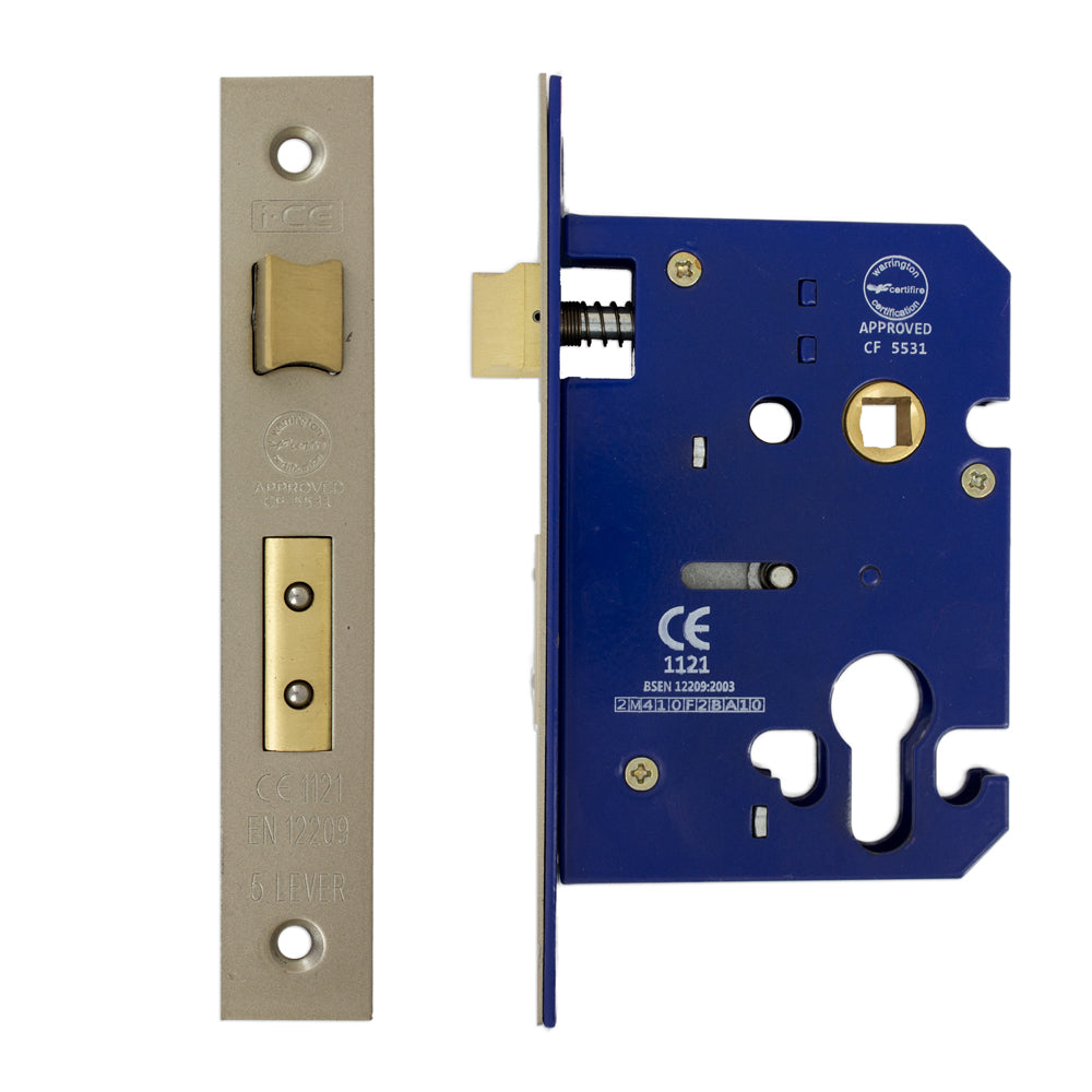 Euro Sash Lock Case 75mm CE Rated Satin Nickel Plated