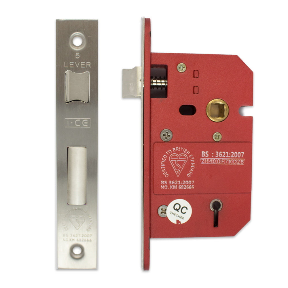 5 Lever Sashlock 63mm British Standard BS3621 Polished Stainless Steel