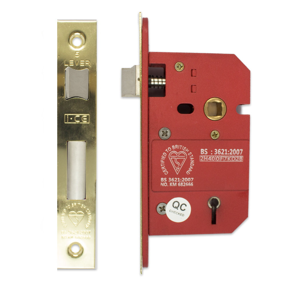 5 Lever Sashlock 63mm British Standard BS3621 Electro Brass
