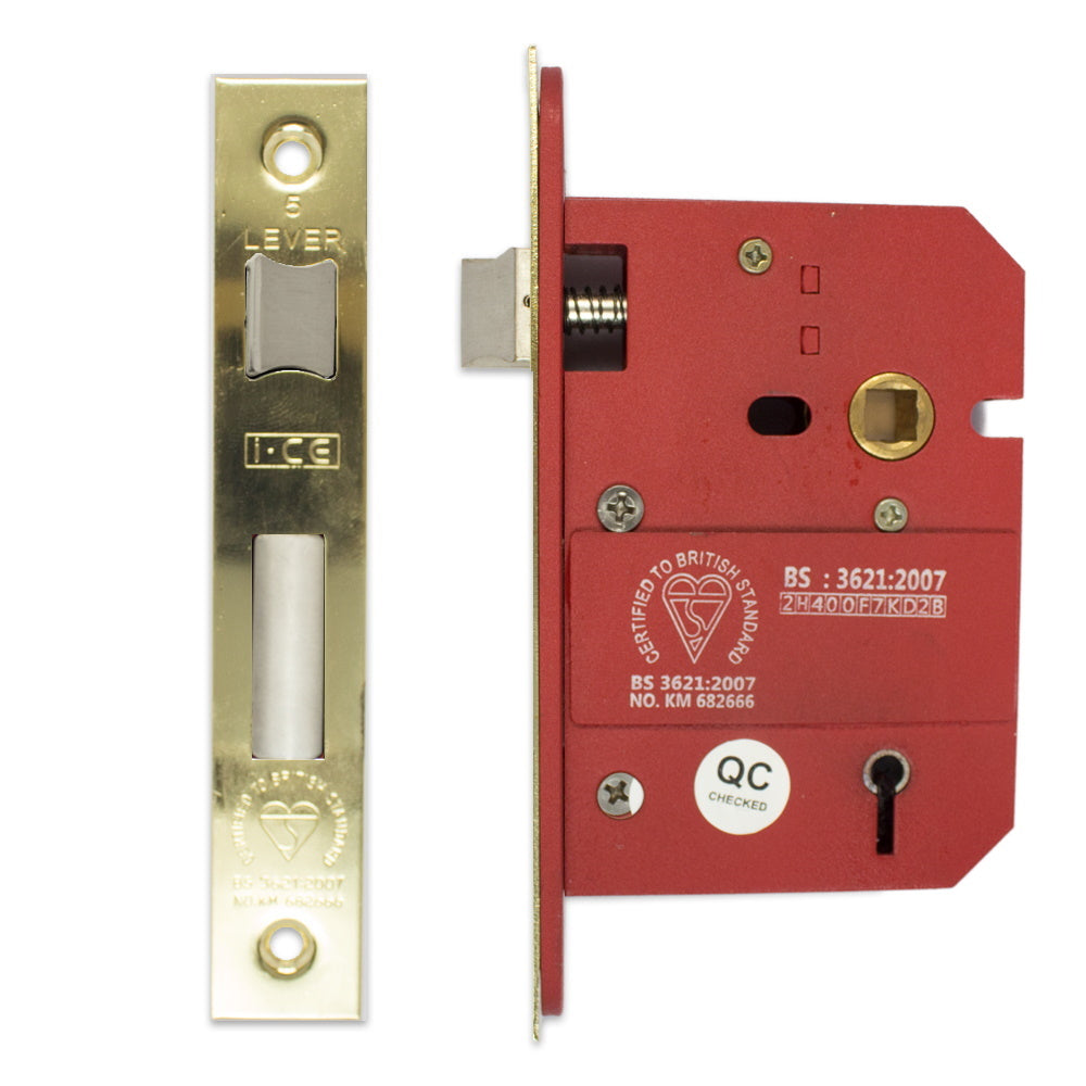 5 Lever Sashlock 75mm British Standard BS3621 Electro Brass