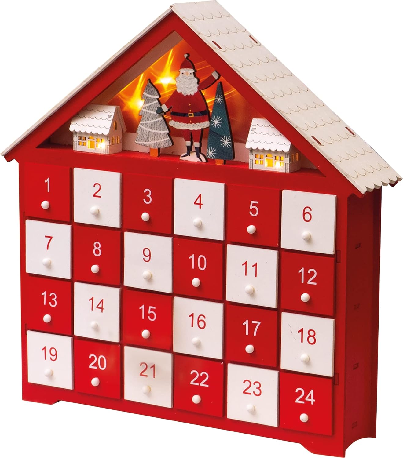 Wooden Advent Calendar with 24 Drawers and Lights - GH951