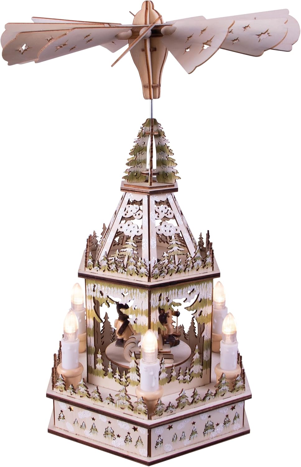 Battery Powered Wooden Christmas Pyramid with 6 LED Lights - GH9030