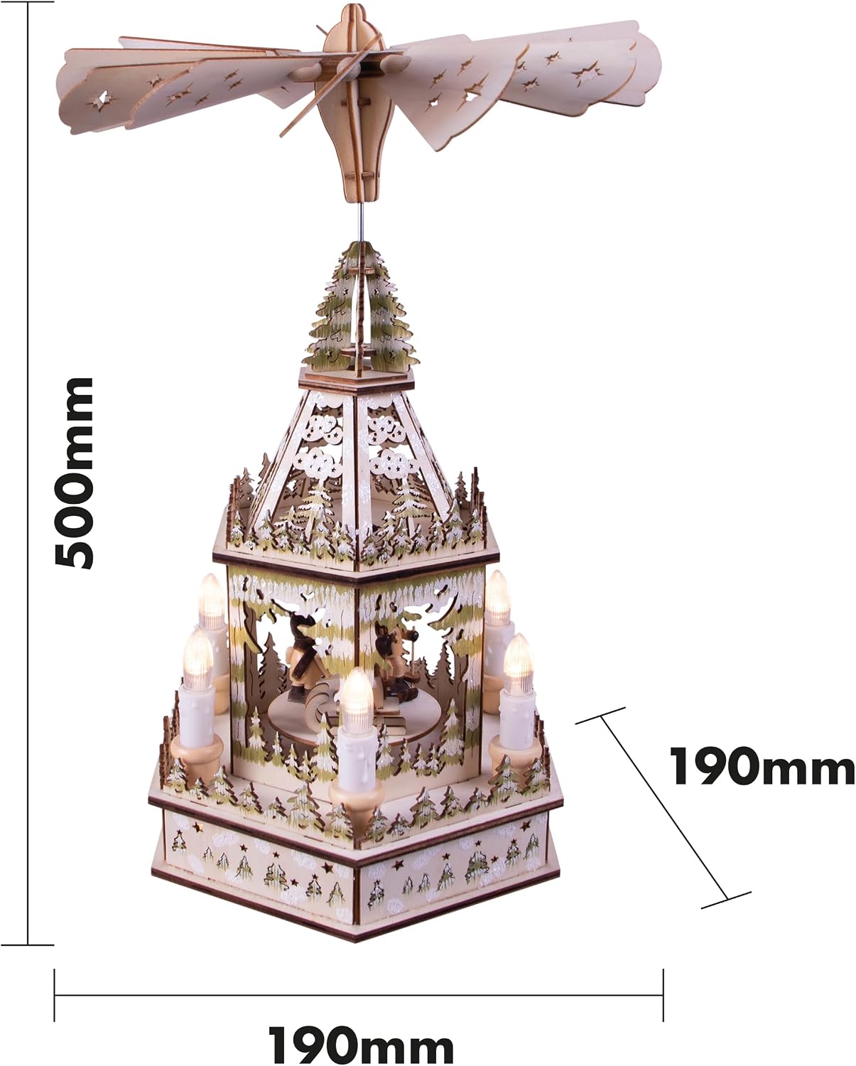 Battery Powered Wooden Christmas Pyramid with 6 LED Lights - GH9030