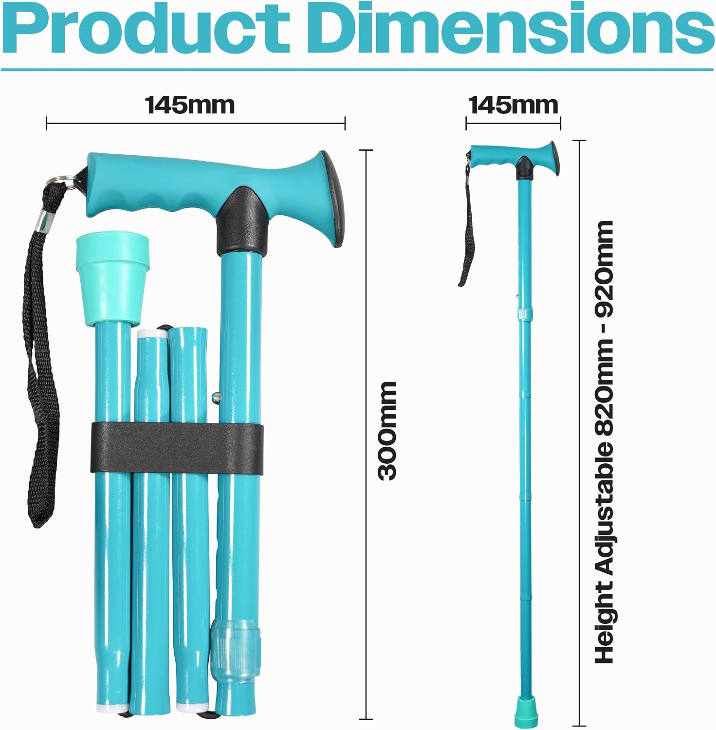 Folding Adjustable Walking Stick With Ergonomic Handle Teal - VP155EF