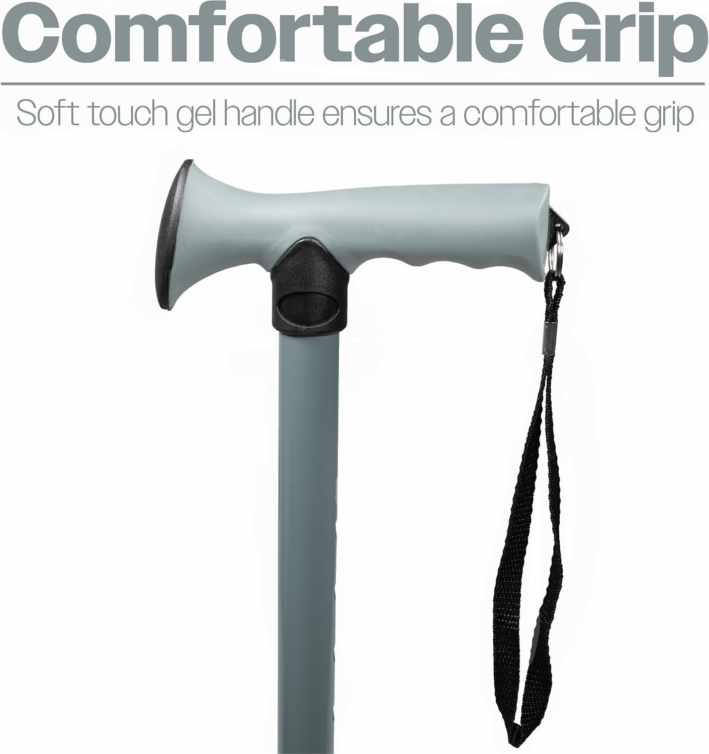 Folding Adjustable Walking Stick With Ergonomic Handle Grey - VP155EC