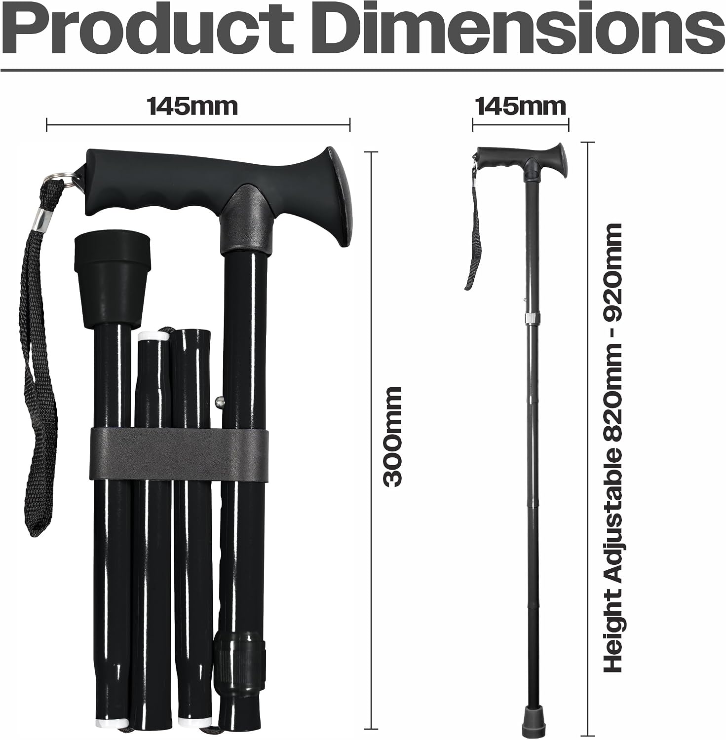 Folding Adjustable Walking Stick With Ergonomic Handle - VP155EA