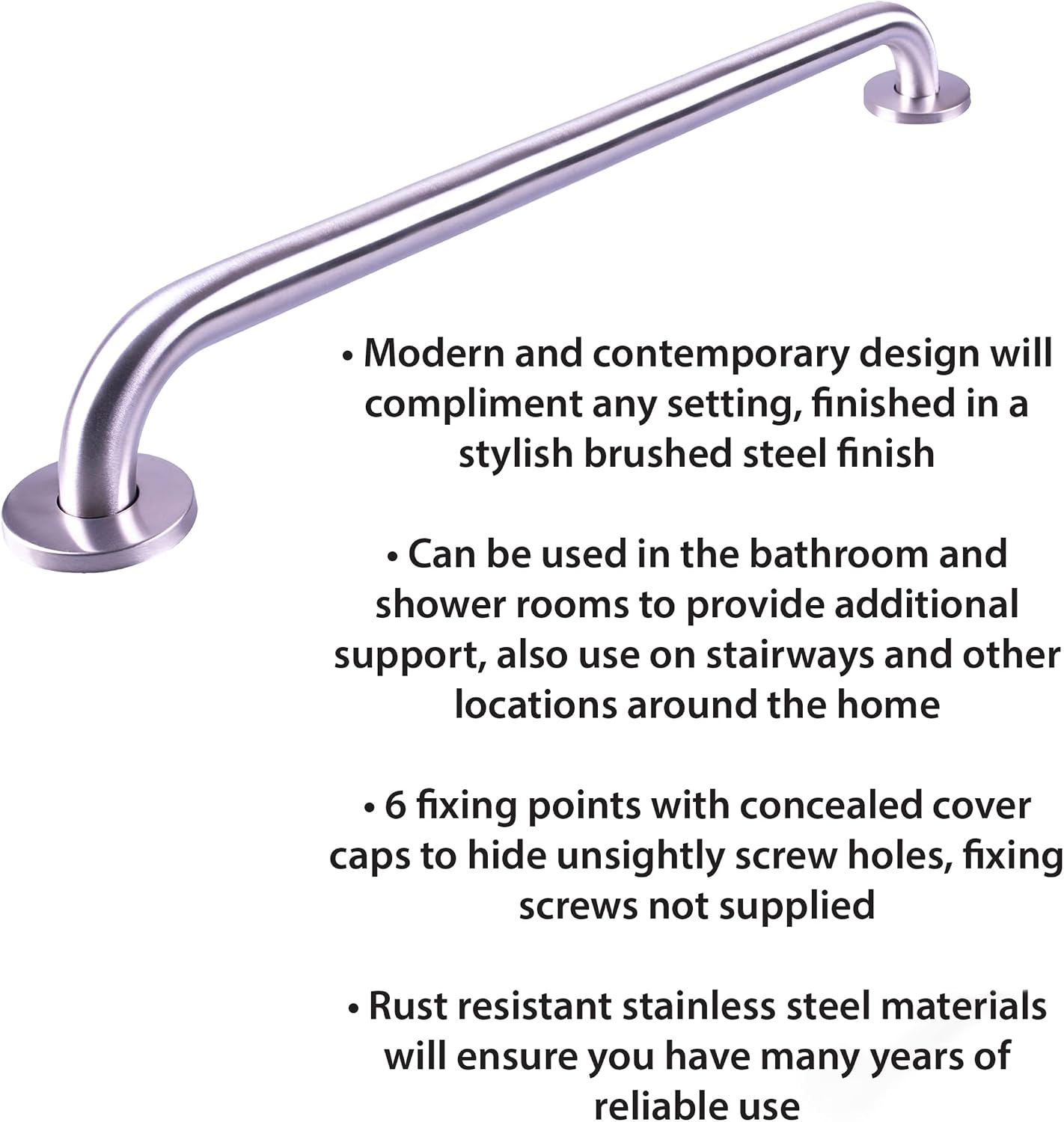 Aidapt Stainless Steel Bathroom Grab Bar Brushed Steel Safety Handle
