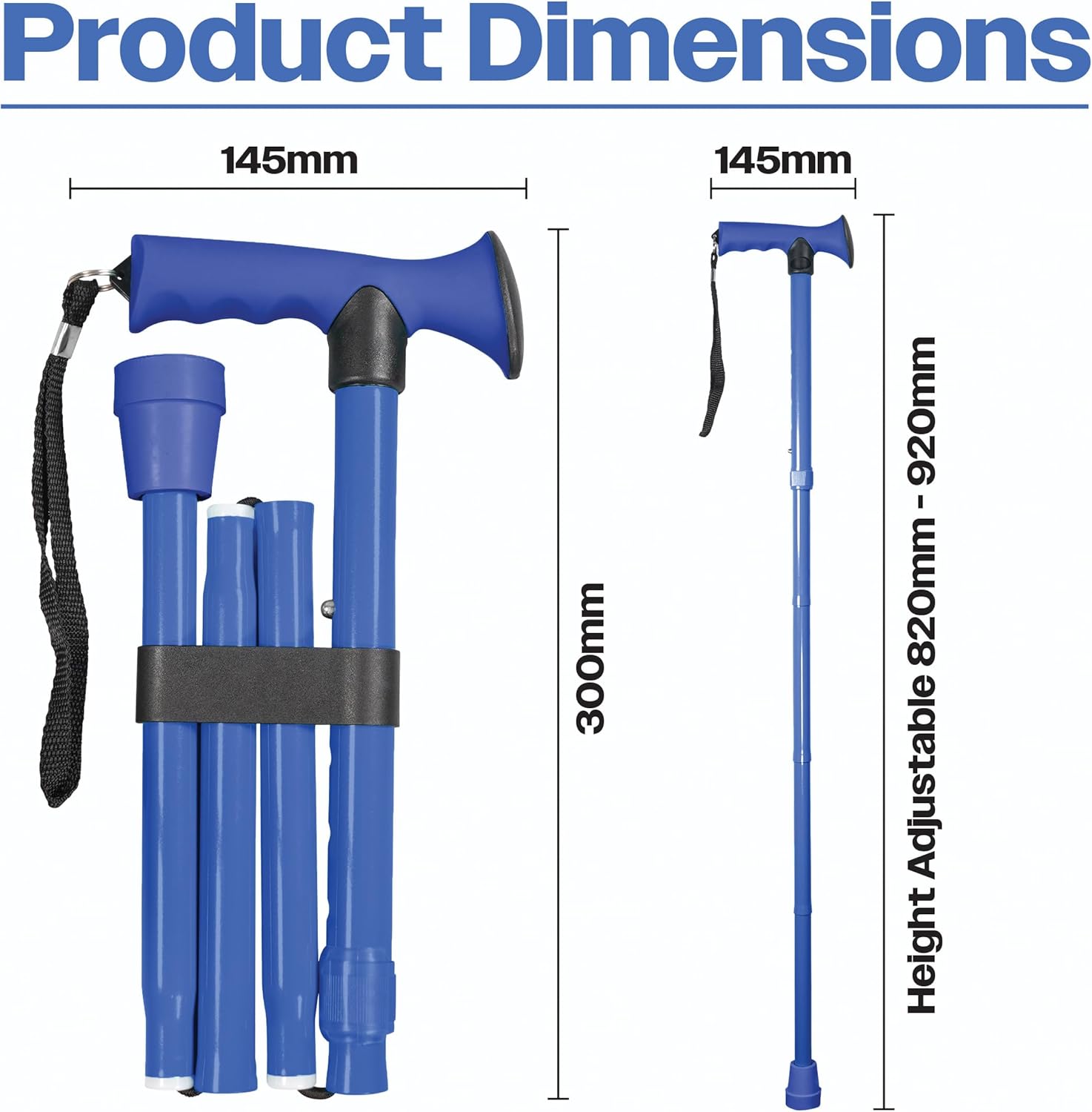 Folding Adjustable Walking Stick With Ergonomic Handle Blue - VP155EG