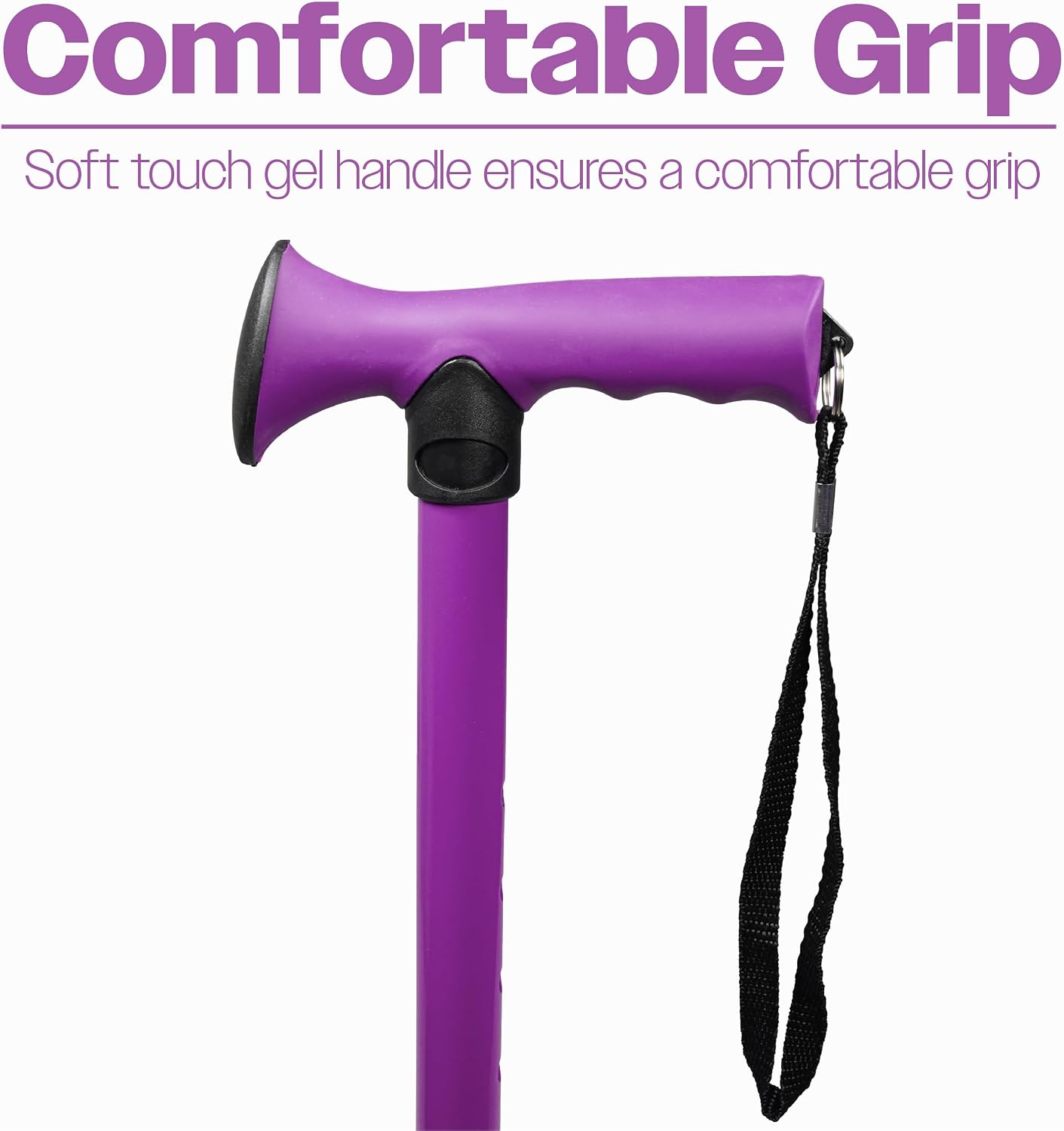 Folding Adjustable Walking Stick With Ergonomic Handle Lilac - VP155EB