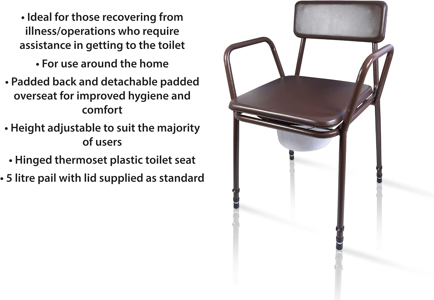 Aidapt Height Adjustable Stacking Commode Chair With Padded Back & Over Seat - VR161X