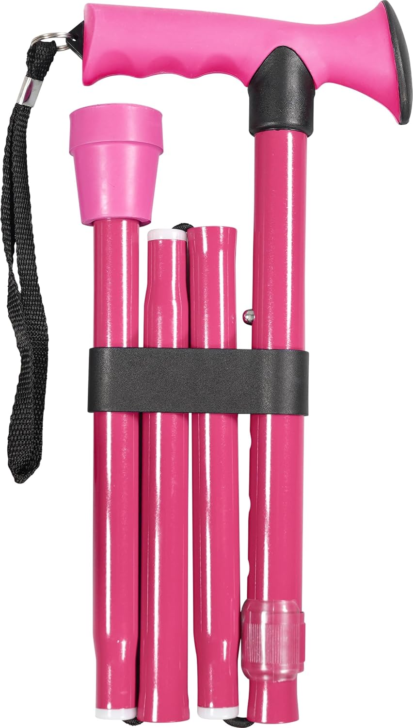 Folding Adjustable Walking Stick With Ergonomic Handle Pink - VP155ED