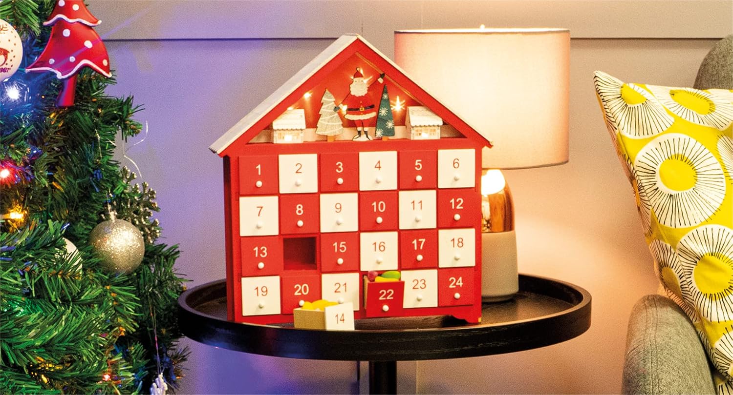 Wooden Advent Calendar with 24 Drawers and Lights - GH951