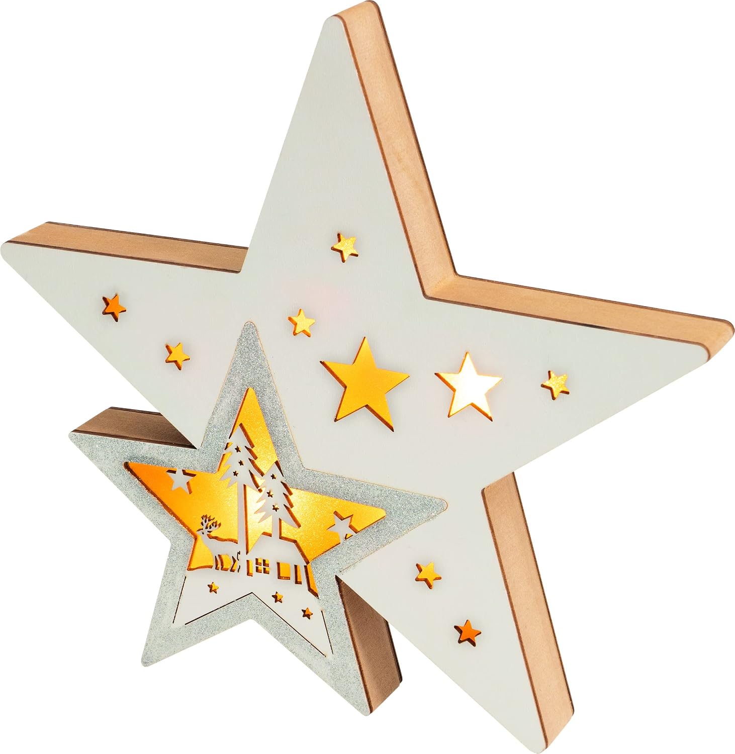 Battery Powered Light Up Wooden Christmas Star- GH905