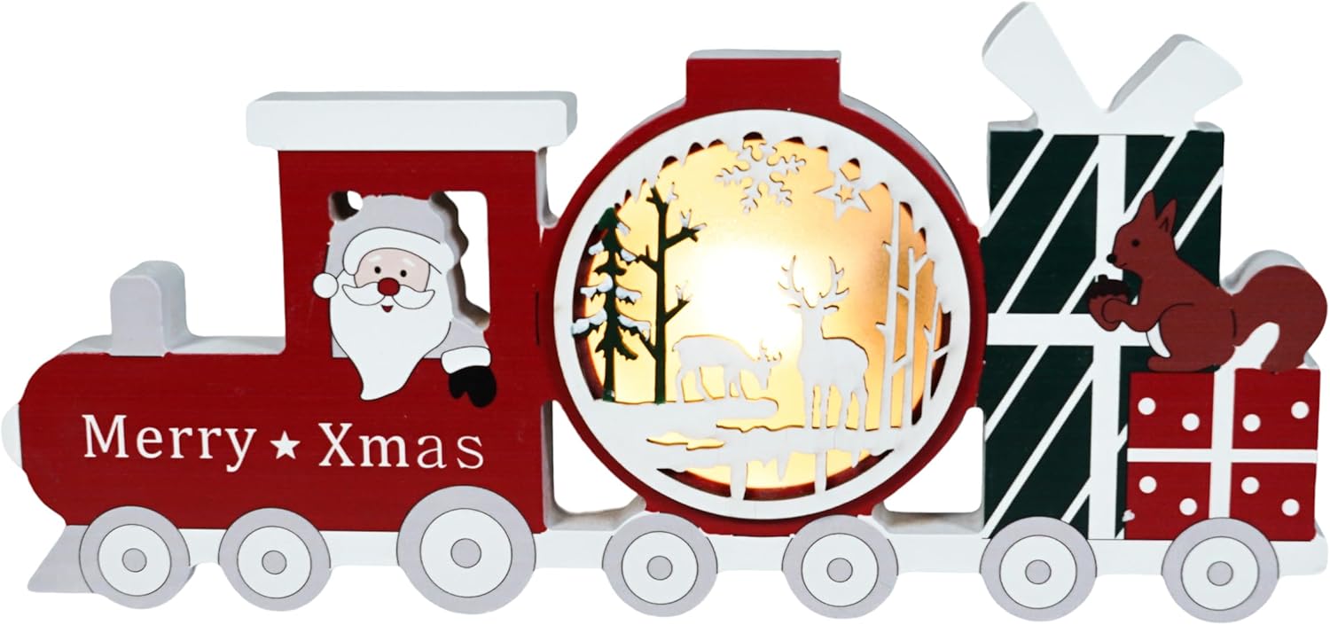 Xmas Haus Festive Light Up LED Wood Train