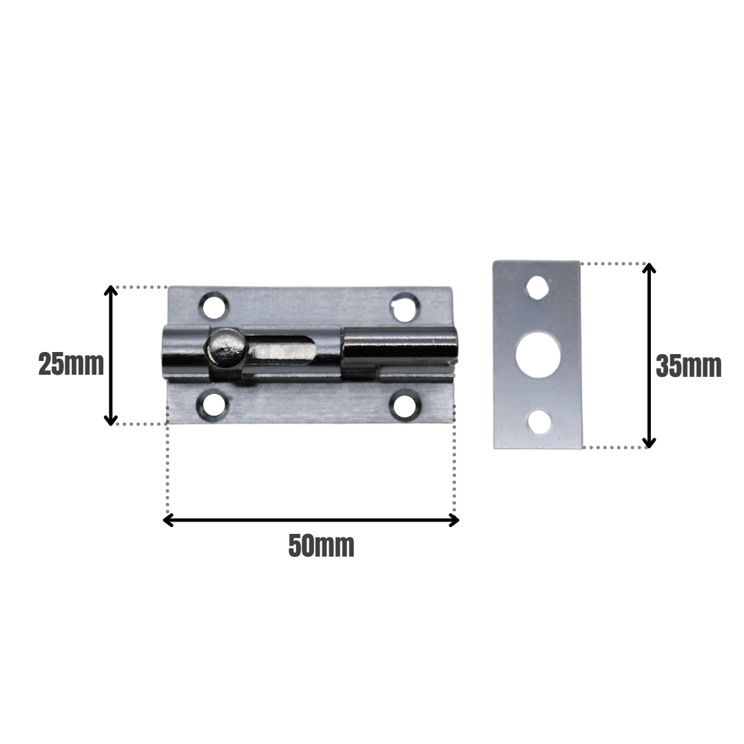 Vibe 25mm Barrel Bolt Necked Satin Chrome 50mm x 25mm