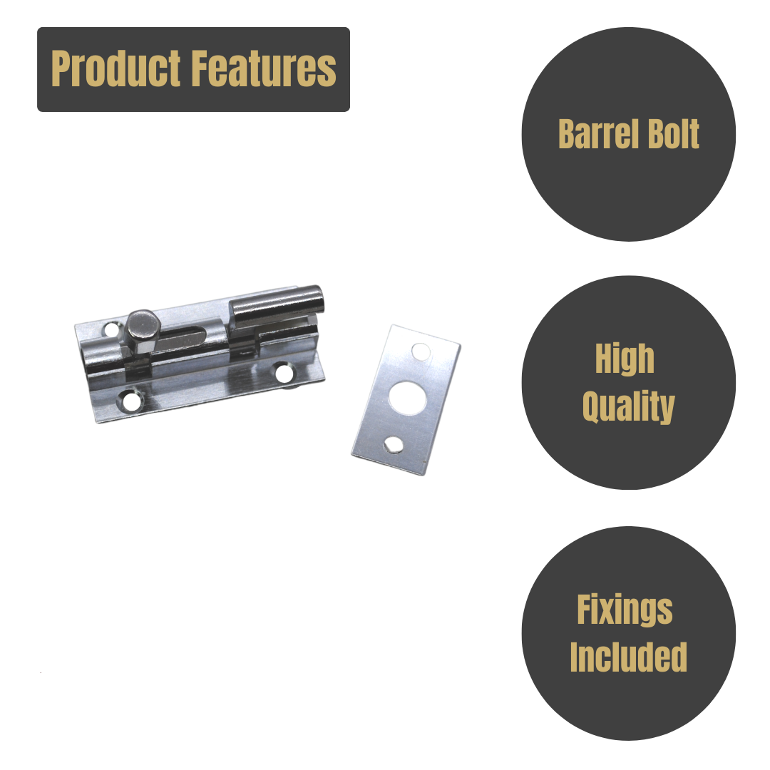 Vibe 25mm Barrel Bolt Necked Satin Chrome 50mm x 25mm