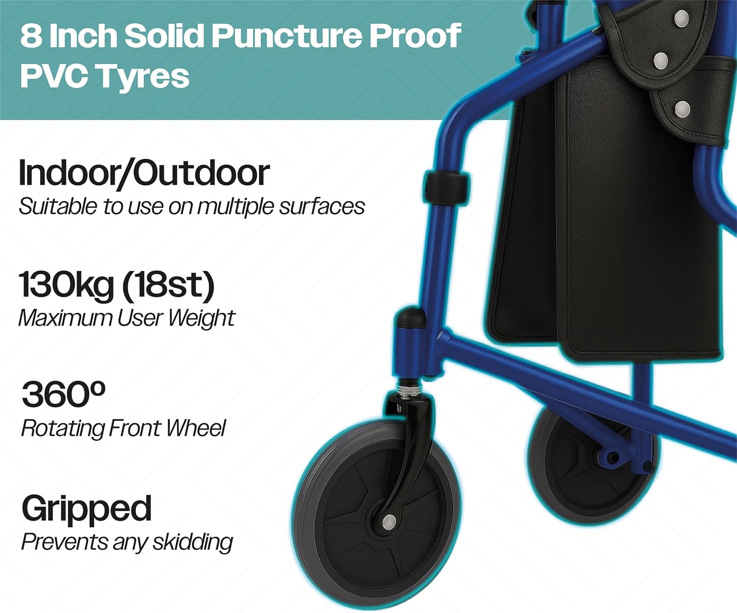Aidapt Three Wheeled Walker with Bag in Blue - VP174FC