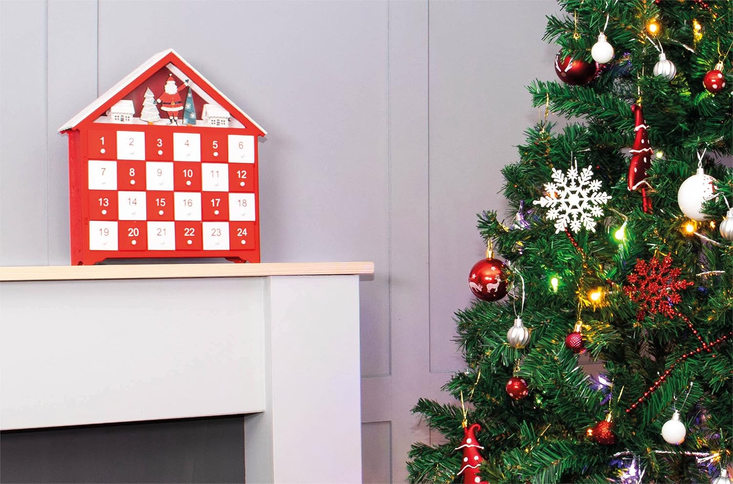 Wooden Advent Calendar with 24 Drawers and Lights - GH951