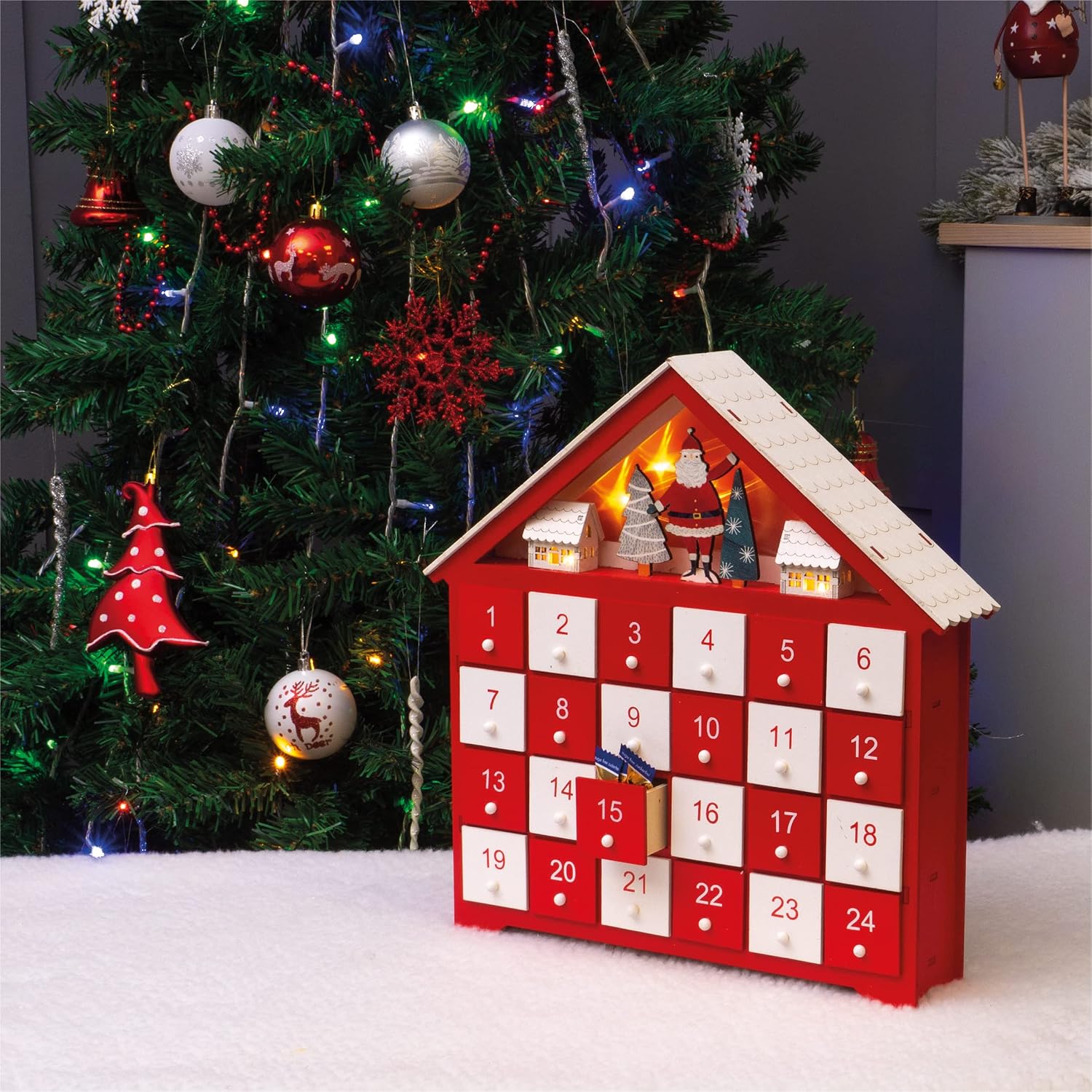 Wooden Advent Calendar with 24 Drawers and Lights - GH951