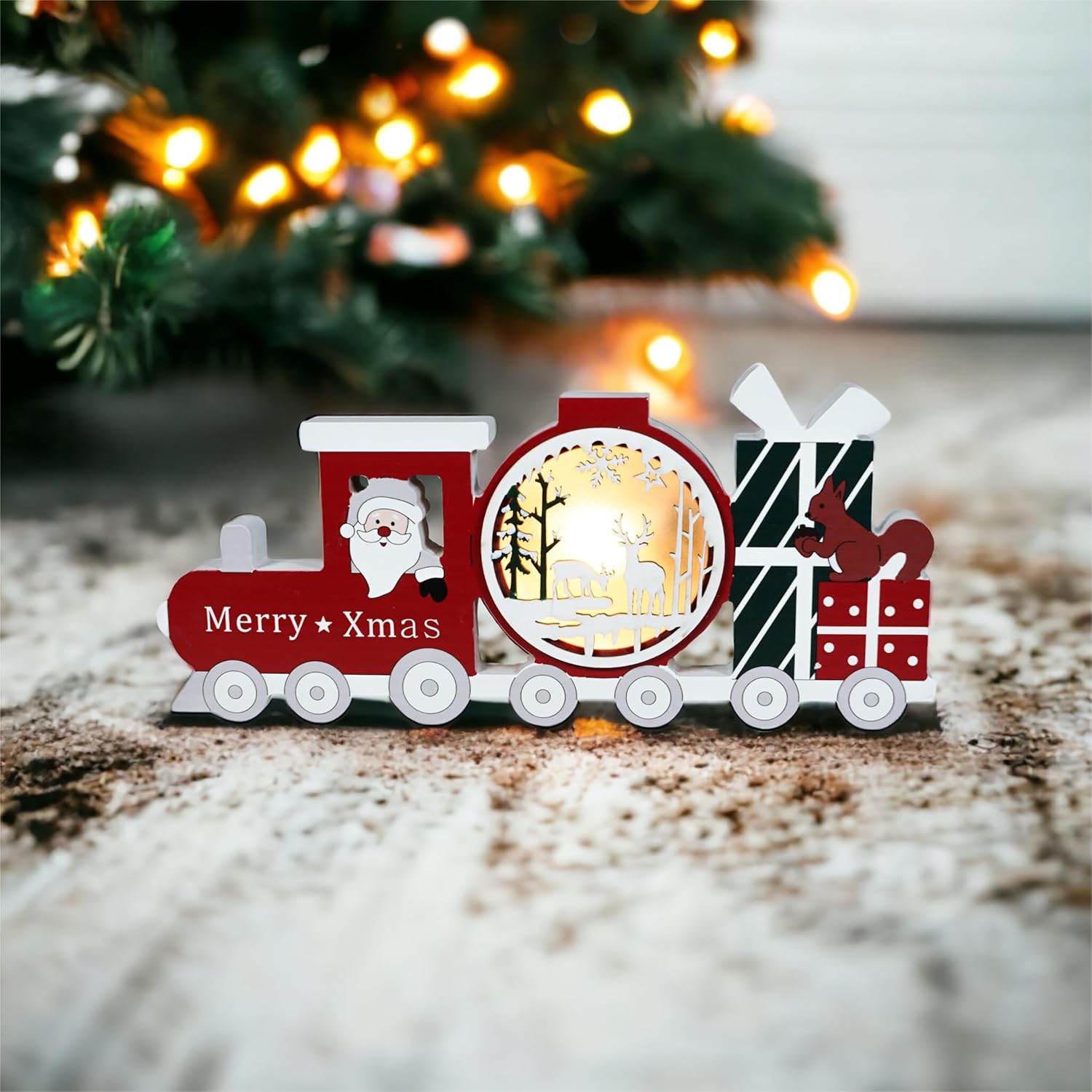 Xmas Haus Festive Light Up LED Wood Train