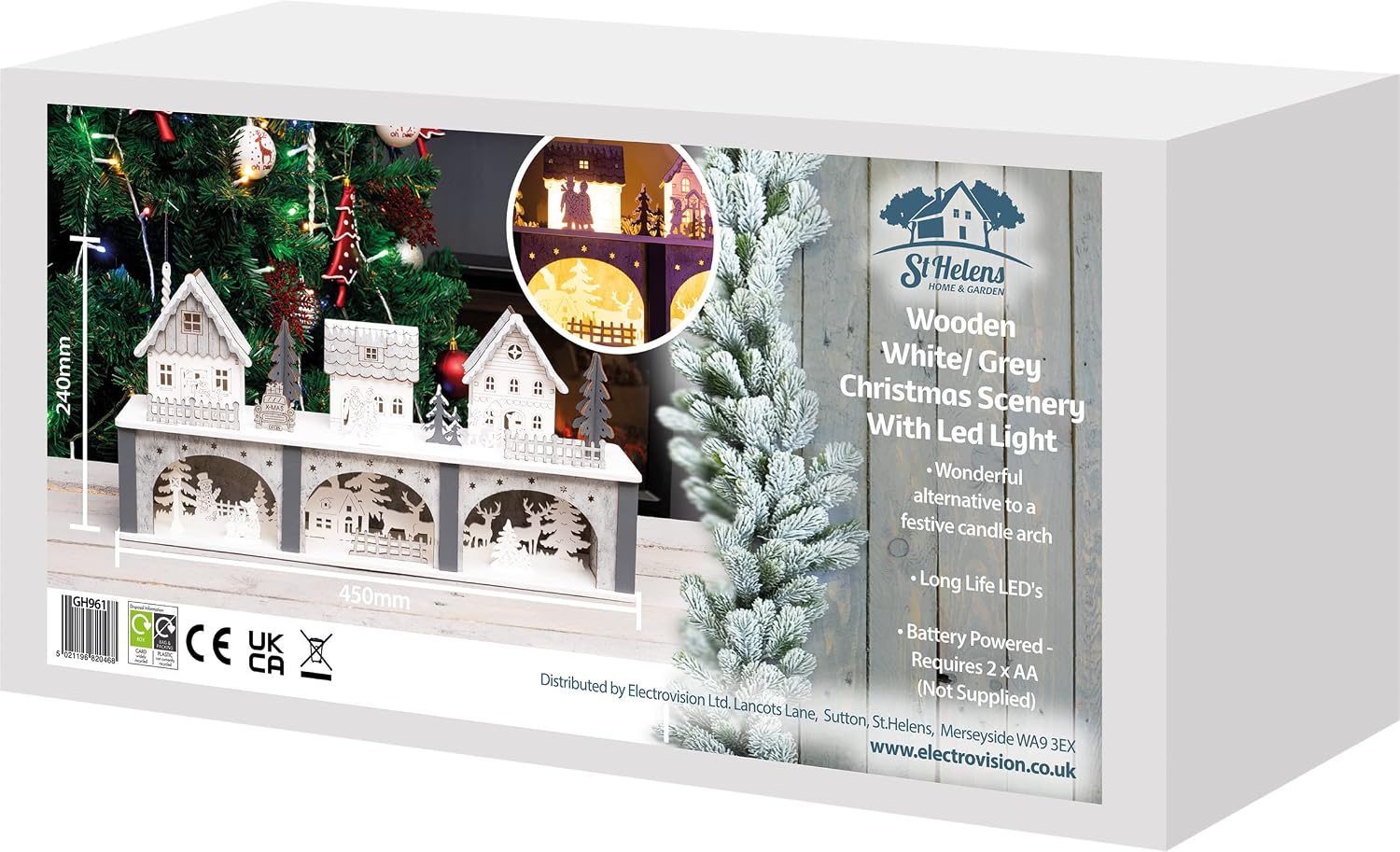 St Helens Home & Garden Battery Powered Wooden Light Up Festive Scene - GH961