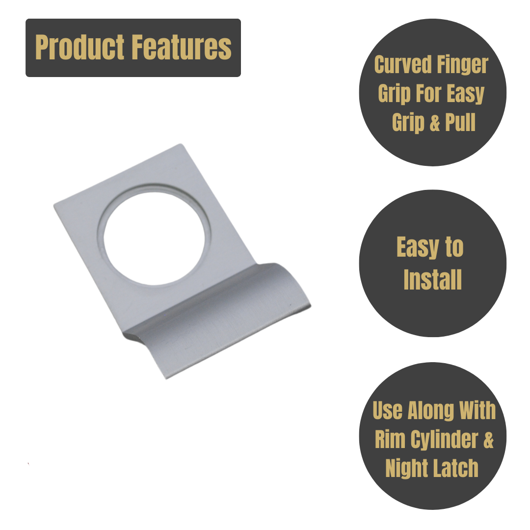 Vibe Cylinder Pull Square on Satin Anodised Aluminium with Curved Finger Grip for Cylinder Locks