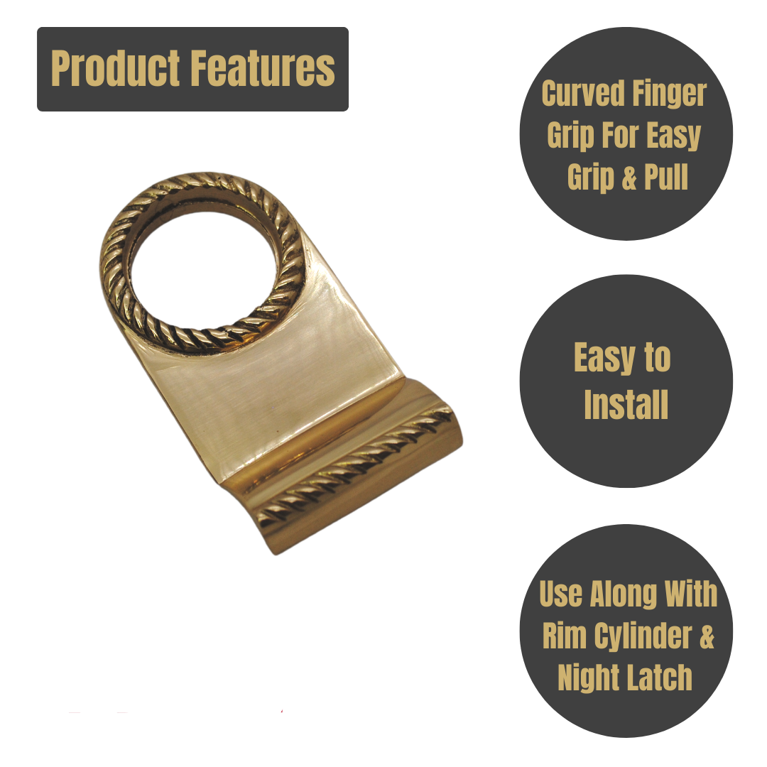 Vibe Georgian Cylinder Pull on Brass with Curved Finger Grip for Cylinder Locks