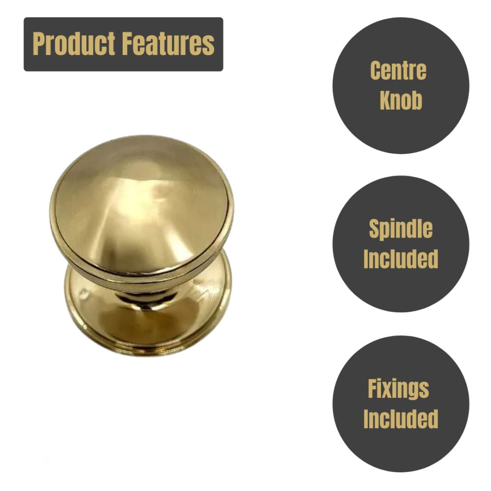 Vibe Centre Door Knob 63mm on Brass for Internal Doors