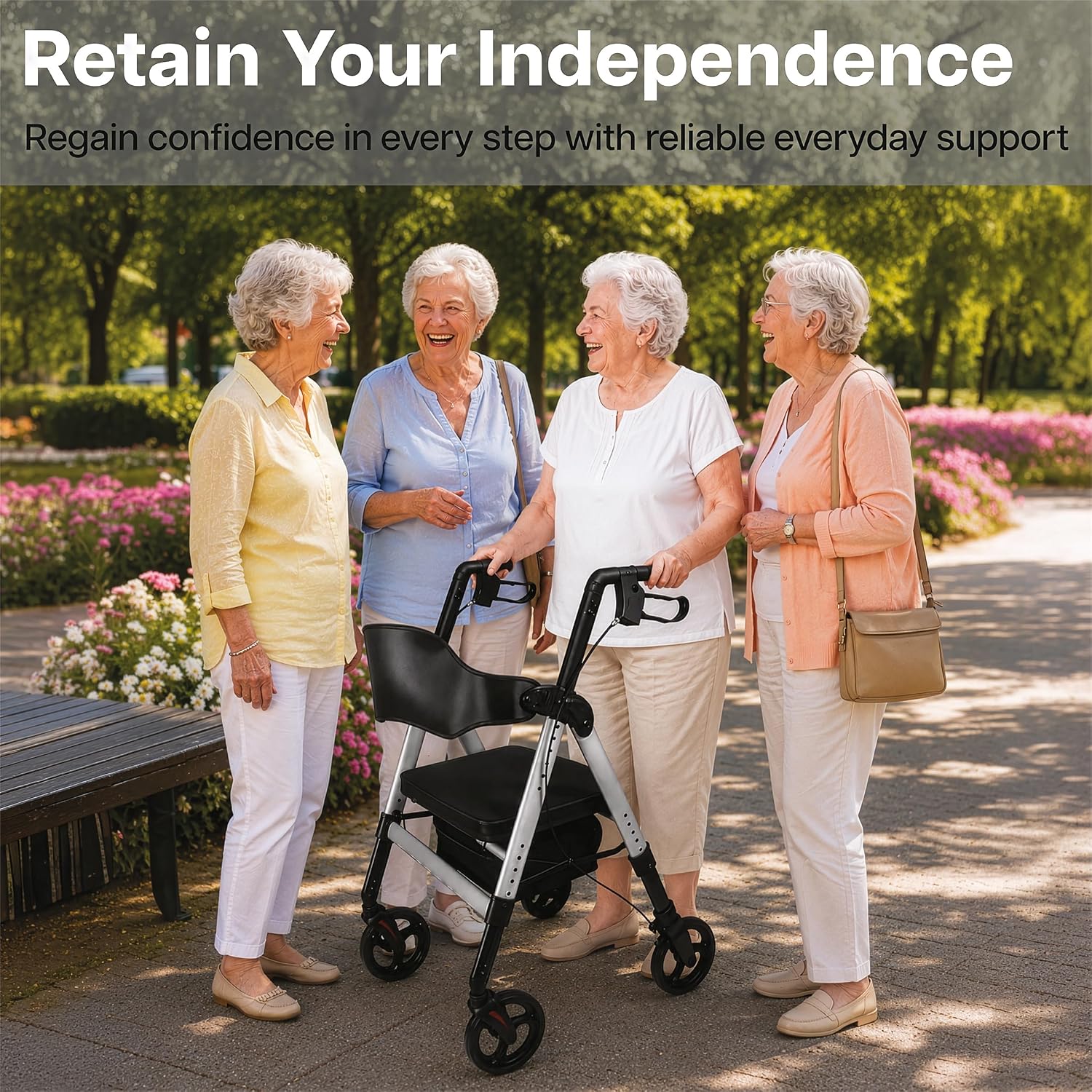 Aidapt Bariatric Folding Lightweight 4 Wheeled Rollator With Seat - VP187D