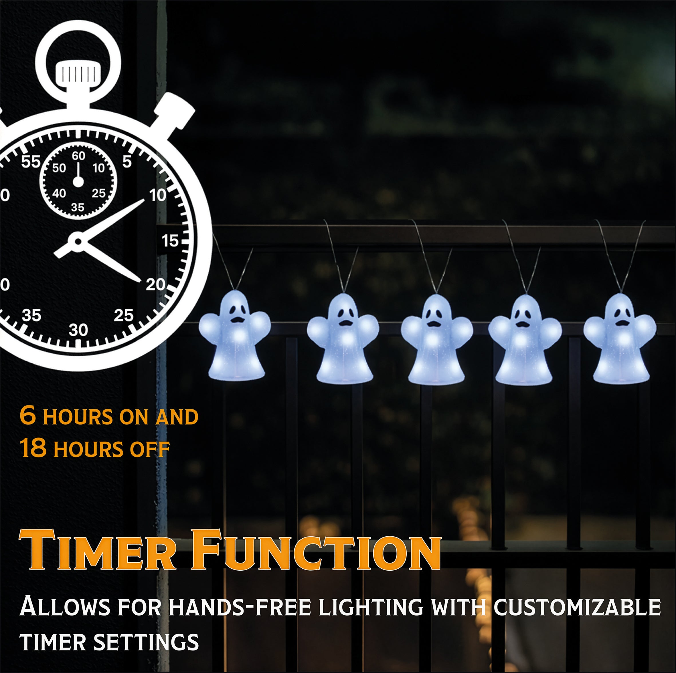 Fxlab Set of 5 Acrylic Ghost Lights with 40 White LED Outdoor Battery Decoration Timer
