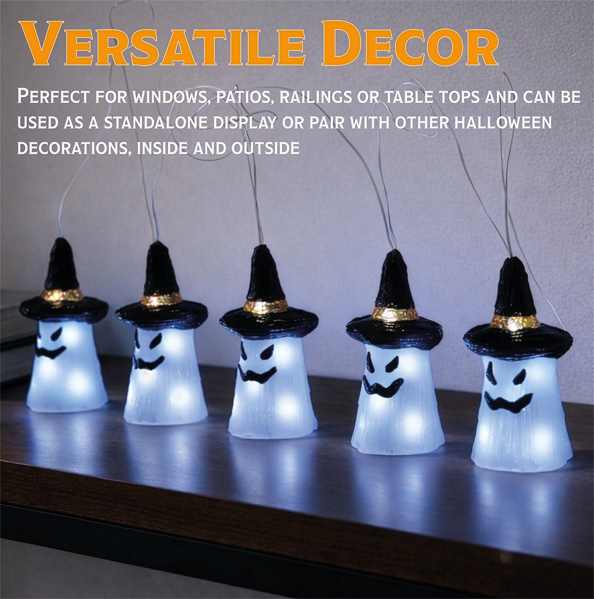 Fxlab Set of 5 Acrylic Ghost Lights 40 White LED Outdoor Battery Decoration with Timer