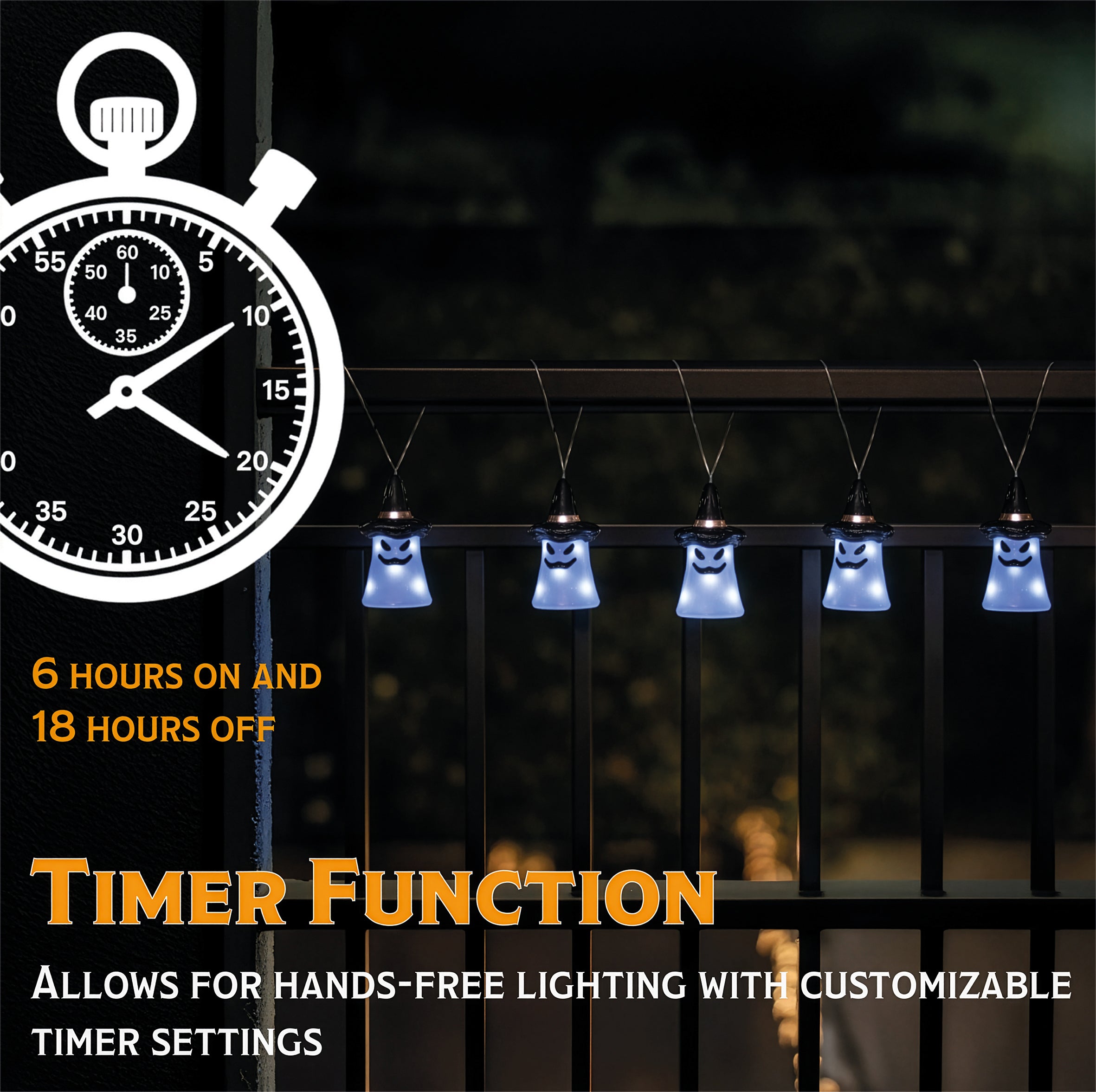 Fxlab Set of 5 Acrylic Ghost Lights 40 White LED Outdoor Battery Decoration with Timer