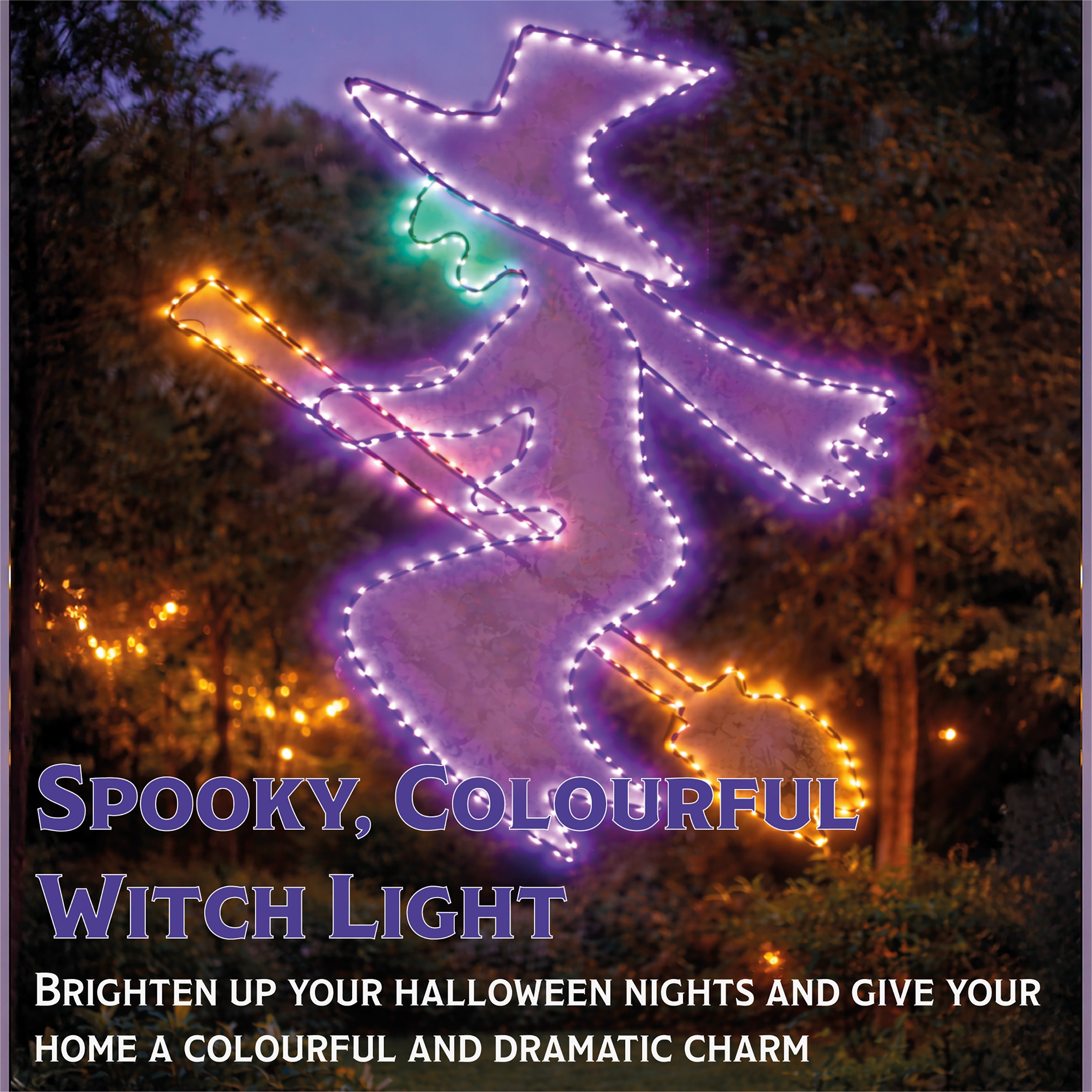 Fxlab Multicolour Micro LED Metal Silhouette Witch Outdoor with Timer