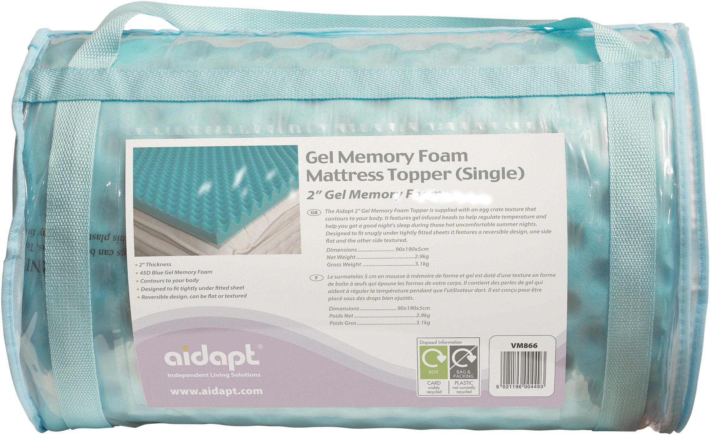 Gel Memory Foam Mattress Topper (King Size)- VM866K