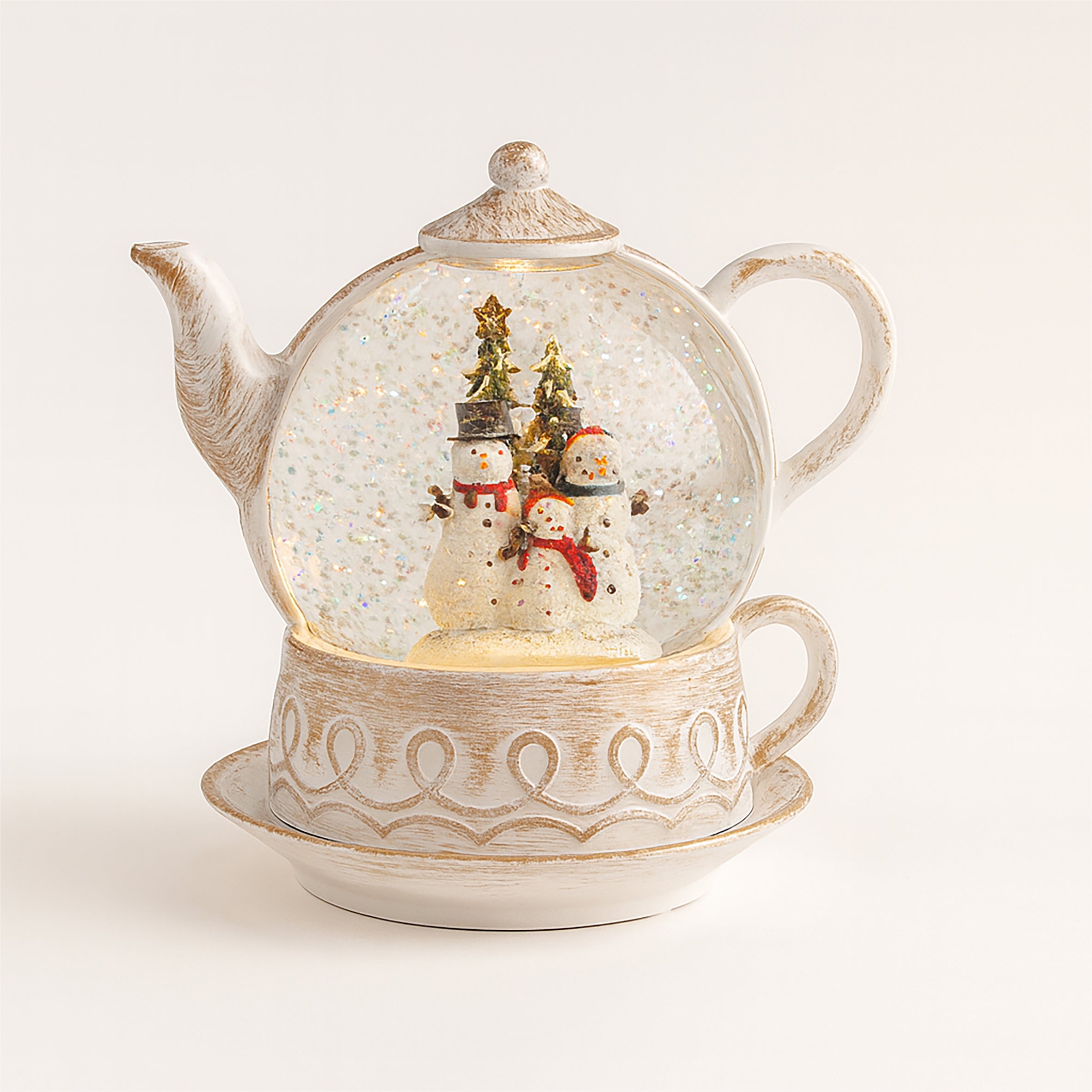 Xmas Haus Snow Swirl Festive Christmas Glitter LED Teapot