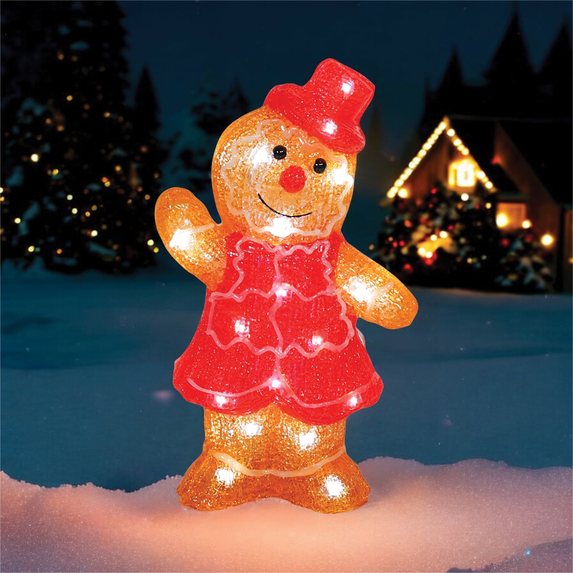 Xmas Haus 30cm Acrylic Festive Christmas LED Gingerbread Women Battery Operated